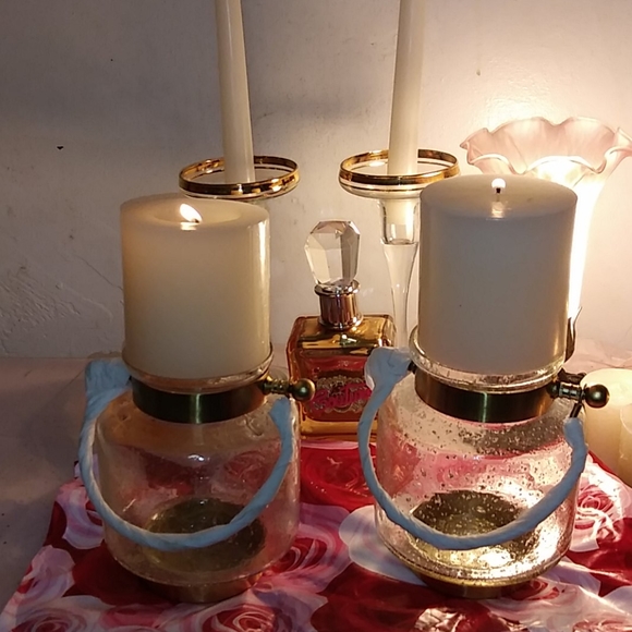 Anthropologie Other - Anthropologie 2 glass gilded gold candle holders a
